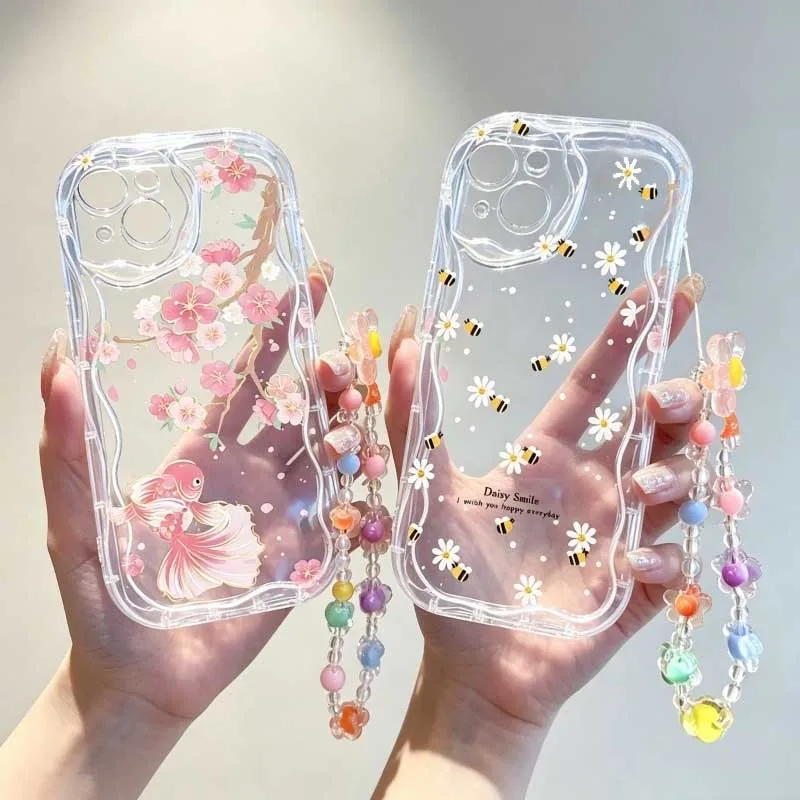 Cute Smile bee Flower Wrist St - Cute Cartoon Wrist Strap Silicone Case 评论和价格